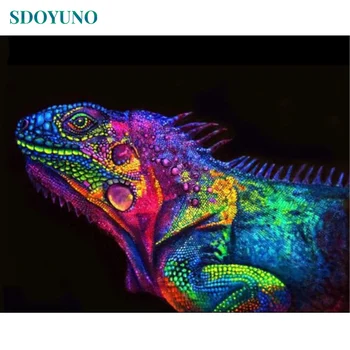SDOYUNO obrázky podľa čísla 60x75cm DIY Maľovanie Podľa Čísel Frameless Farebné chameleon Domova Digitálna Maľba Na Plátno